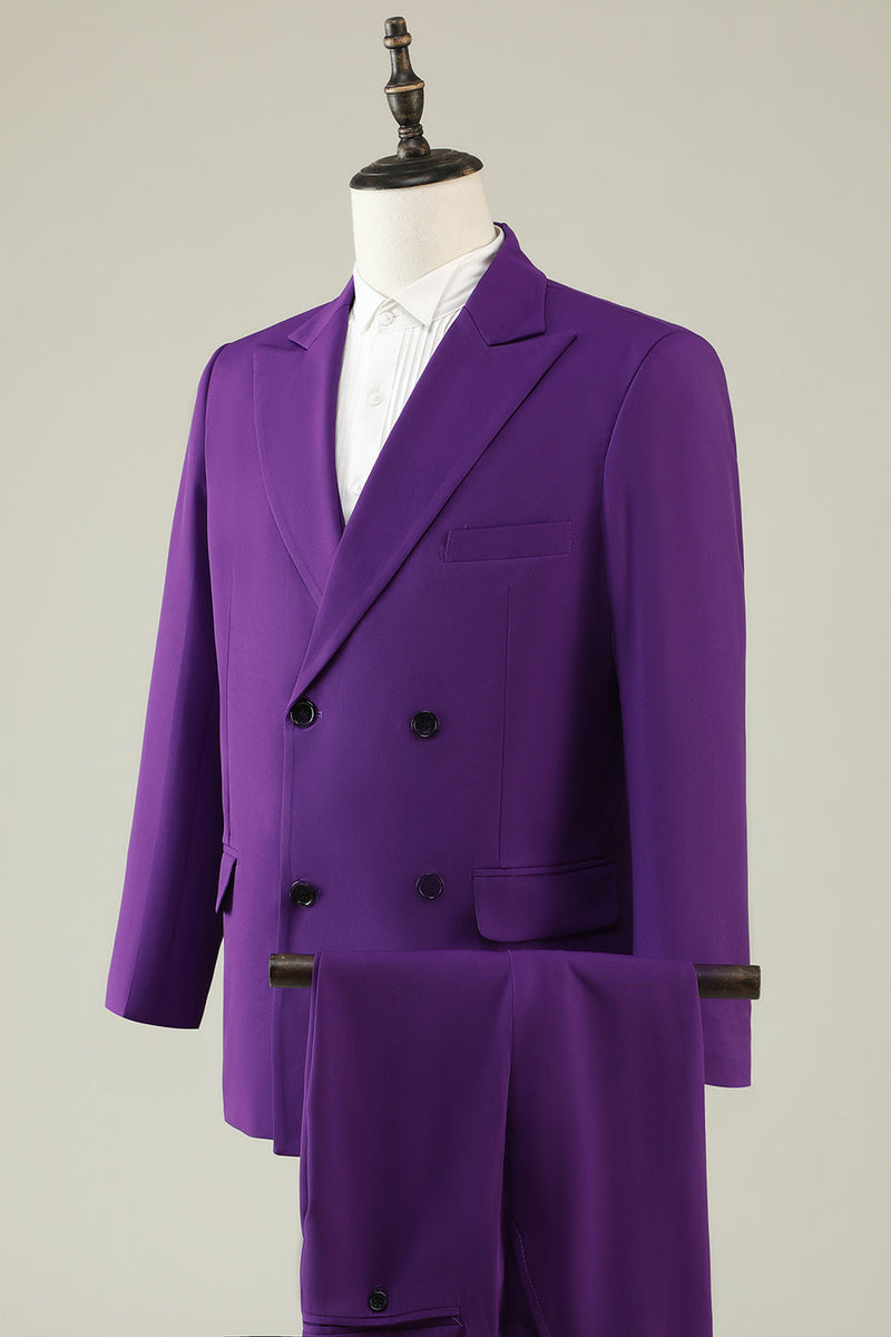 Charger l&#39;image dans la galerie, Purple Double Breasted 3 pièces Costumes de Soirée