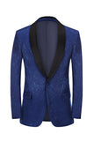 Blazer bleu royal en jacquard à un bouton avec revers châle