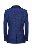 Blazer bleu royal en jacquard à un bouton avec revers châle