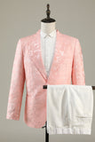 Rose clair Jacquard 2 pièces Châle Revers Un bouton Costumes de soirée