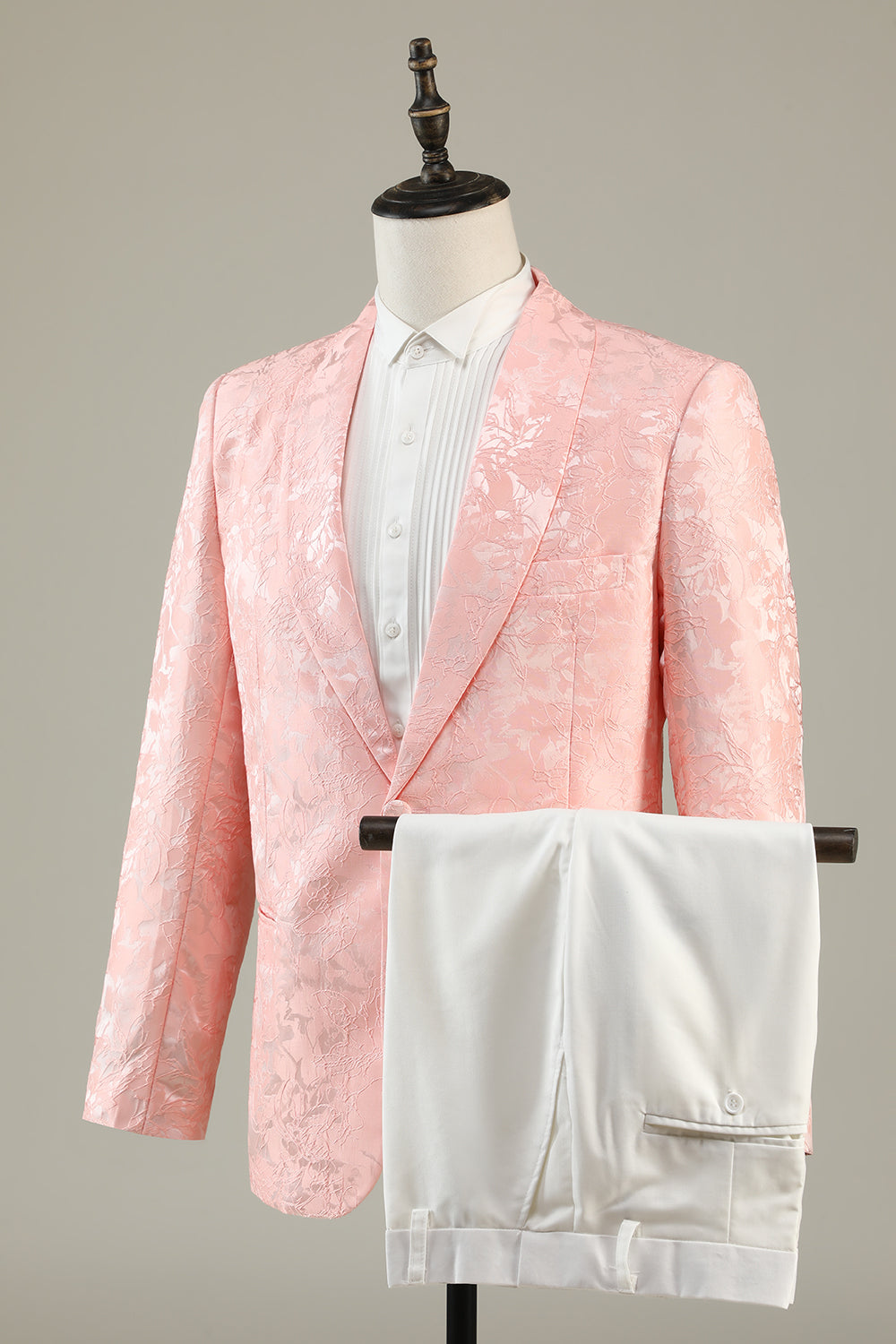 Rose clair Jacquard 2 pièces Châle Revers Un bouton Costumes de soirée