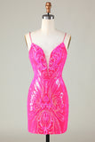 Tendance Robe de cocktail moulante en dentelle rose vif à paillettes