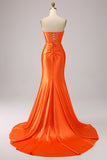 Sirène orange chérie Corset longue robe de bal scintillante avec fente