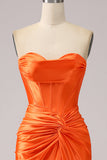 Sirène orange chérie Corset longue robe de bal scintillante avec fente