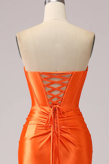 Sirène orange chérie Corset longue robe de bal scintillante avec fente