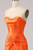 Sirène orange chérie Corset longue robe de bal scintillante avec fente