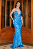 Charger l&#39;image dans la galerie, Sirène Spaghetti Sangles Bleu Paillettes Longue Robe de soirée