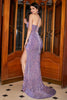 Charger l&#39;image dans la galerie, Sirène violet clair paillettes scintillantes robe de soirée avec fente