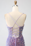 Robe de soirée scintillante sirène paillettes violet clair avec fente