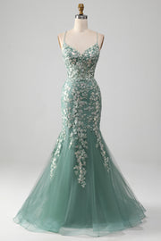 Sirène Robe de Soirée à lacets vert clair avec appliques
