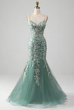 Sirène Robe de Soirée à lacets vert clair avec appliques