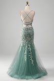 Sirène Robe de Soirée à lacets vert clair avec appliques