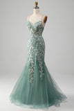 Sirène Robe de Soirée à lacets vert clair avec appliques