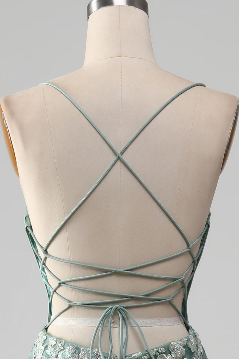 Charger l&#39;image dans la galerie, Sirène Robe de Soirée à lacets vert clair avec appliques