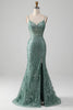 Charger l&#39;image dans la galerie, Spaghetti Staps brillant gris vert robe de Soirée avec perles