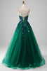 Charger l&#39;image dans la galerie, Robe de Soirée en tulle à bretelles spaghetti vert foncé avec paillettes