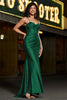 Charger l&#39;image dans la galerie, Robe de soirée corset vert foncé à bretelles spaghetti sirène élégante avec fente devant