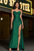 Charger l&#39;image dans la galerie, Robe de soirée corset vert foncé à bretelles spaghetti sirène élégante avec fente devant