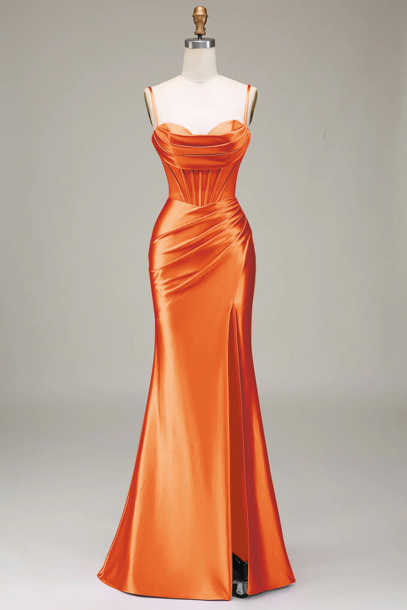 Charger l&#39;image dans la galerie, Robe de bal corset violet à bretelles spaghetti sirène élégante avec fente devant