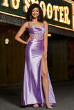 Robe de bal corset violet à bretelles spaghetti sirène élégante avec fente devant