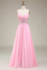 Charger l&#39;image dans la galerie, Robe de Soirée trapèze à bretelles spaghetti Corset rose avec plissé