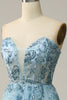Charger l&#39;image dans la galerie, Une ligne Midi Chérie Paillettes Bleu Ciel Robe de Soirée