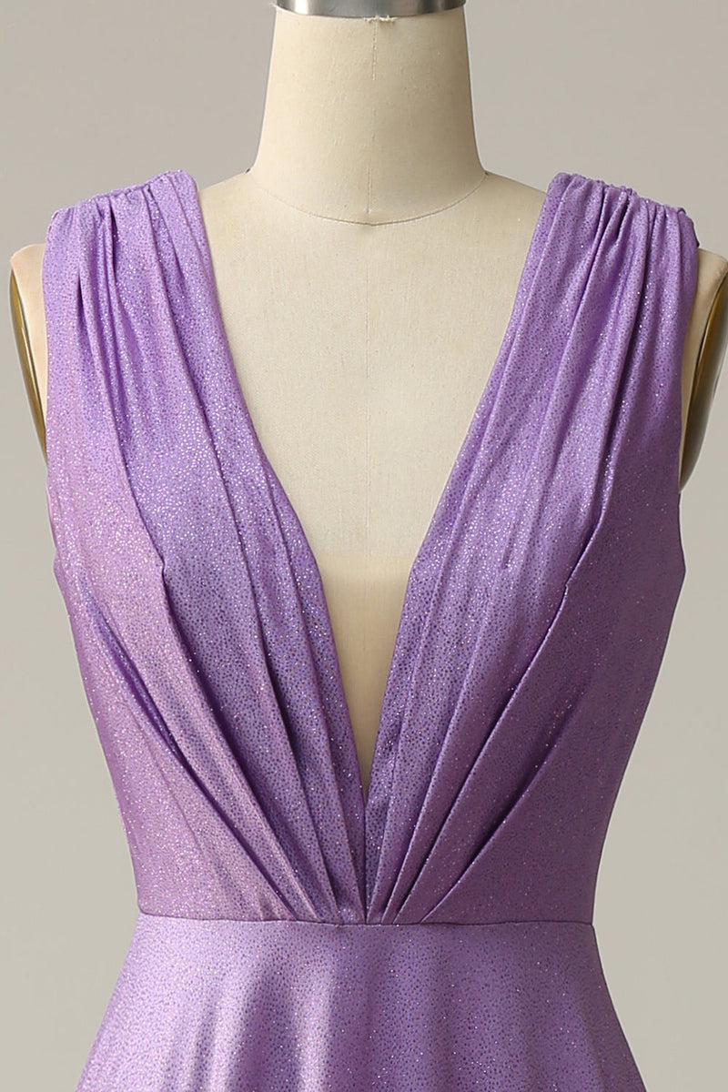 Charger l&#39;image dans la galerie, Une ligne Robe de Soirée longue sans manches violette à col en V profond