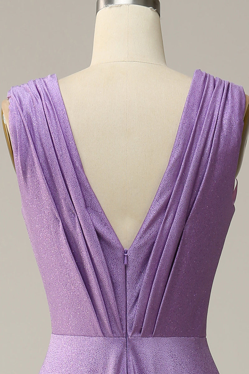 Charger l&#39;image dans la galerie, Une ligne Robe de Soirée longue sans manches violette à col en V profond