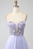Lavande A Line Corset Corset Robe de soirée avec fente
