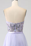 Lavande A Line Corset Corset Robe de soirée avec fente