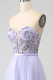 Lavande A Line Corset Corset Robe de soirée avec fente