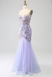 Sirène bustier lavande Corset robe de soirée avec perles