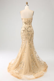 Sirène Champagne scintillant Corset robe de soirée