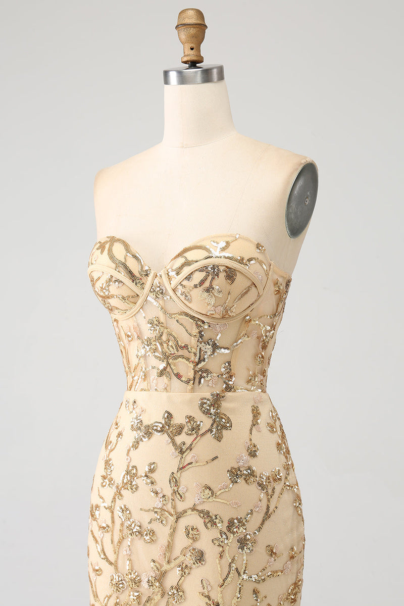 Charger l&#39;image dans la galerie, Sirène Champagne scintillant Corset robe de soirée