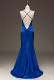 Simple robe longue de sirène en satin bleu royal