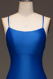 Simple robe longue de sirène en satin bleu royal