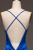 Simple robe longue de sirène en satin bleu royal