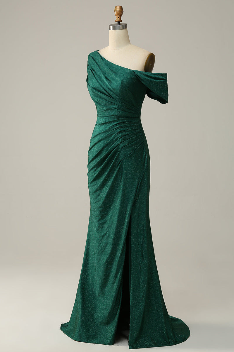 Charger l&#39;image dans la galerie, Sirène Une épaule Robe de Soirée longue vert foncé
