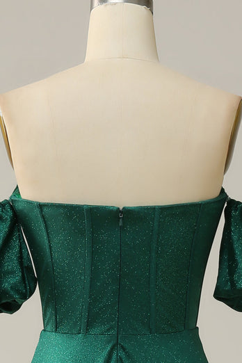 Une ligne de l’épaule vert foncé robe de Soirée longue