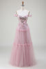 Charger l&#39;image dans la galerie, Robe de soirée rose en Tulle à épaules dénudées avec des Appliques