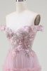 Charger l&#39;image dans la galerie, Robe de soirée rose en Tulle à épaules dénudées avec des Appliques