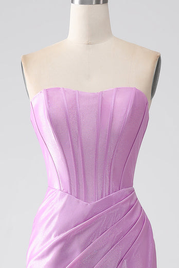 Robe de soirée Corset sirène violet sans bretelles avec plissé