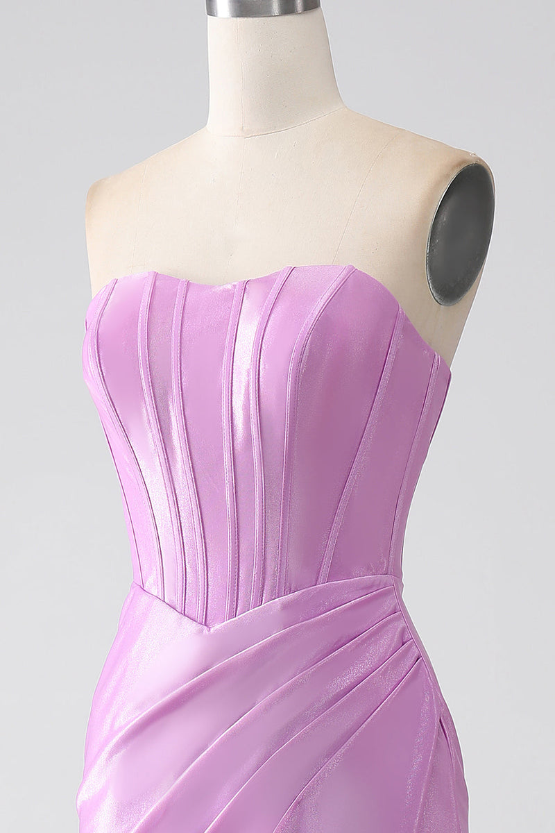 Charger l&#39;image dans la galerie, Robe de soirée Corset sirène violet sans bretelles avec plissé