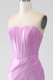 Robe de soirée Corset sirène violet sans bretelles avec plissé