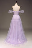 Lilas Off the Shoulder Une Ligne Tulle Princesse Robe De Soirée Avec Fente