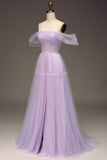 Lilas Off the Shoulder Une Ligne Tulle Princesse Robe De Soirée Avec Fente