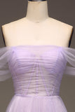 Lilas Off the Shoulder Une Ligne Tulle Princesse Robe De Soirée Avec Fente