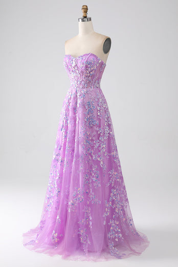 Violet A-ligne bustier Corset robe de soirée avec Appliques