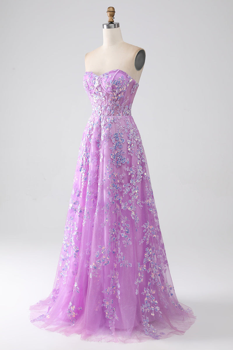 Charger l&#39;image dans la galerie, Violet A-ligne bustier Corset robe de soirée avec Appliques
