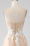 Robe de soirée Corset bustier champagne A-Line avec appliques